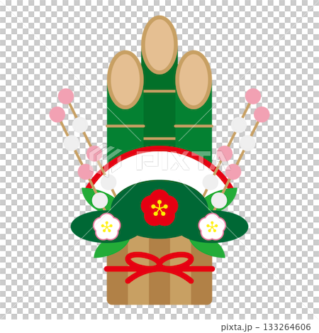 門松と餅花のイラスト　正月イメージ　白背景 133264606