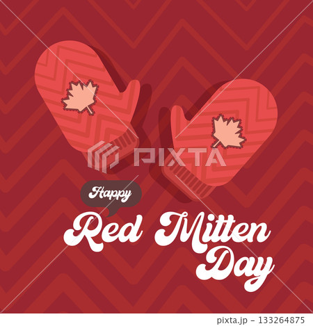 Celebrate national red mitten day with warm red mittens on red abstract background. Red mittens day 21 November Canadian holiday greeting card Celebrate national red mitten day with warm red mittens on red abstract background. Red mittens day 21 November Canadian holiday greeting card 133264875