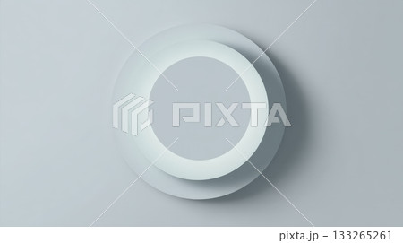 abstract background with concentric circles or rings layered in soft white and gray. Smooth surface and subtle drop shadow create elegant, modern aesthetic, perfect for product display or backdrop 133265261
