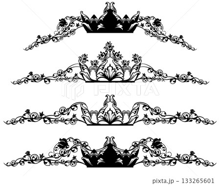vector design set of royal crown and rose flowers black silhouette page borders 133265601