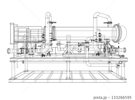 Industrial Piping System Blueprint. Vector Industrial Piping System Blueprint. Vector 133266595