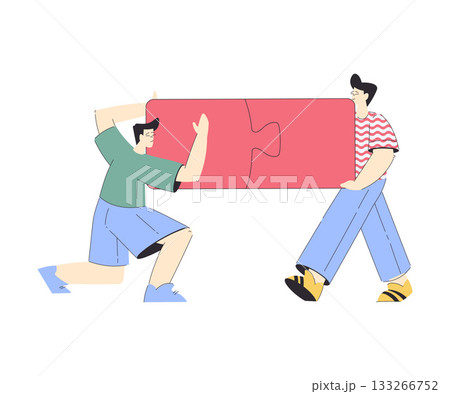 Man Hold Big Jigsaw Puzzle Connecting Element Together Vector Illustration Man Hold Big Jigsaw Puzzle Connecting Element Together Vector Illustration 133266752