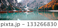 Anamorphic Lens - Fantastic Lake Braies in autumn 133266830
