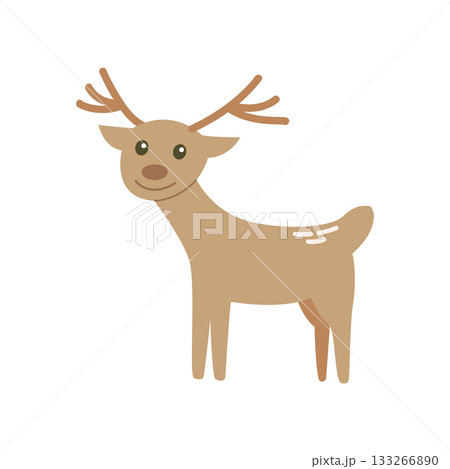 Cute Cartoon Reindeer with Antlers Christmas and Winter Holiday Illustration Cute Cartoon Reindeer with Antlers Christmas and Winter Holiday Illustration 133266890