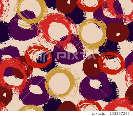Bold Grunge Circle Brush Strokes Vector Seamless Pattern Background for Modern Graphic Design Artwork 133267292