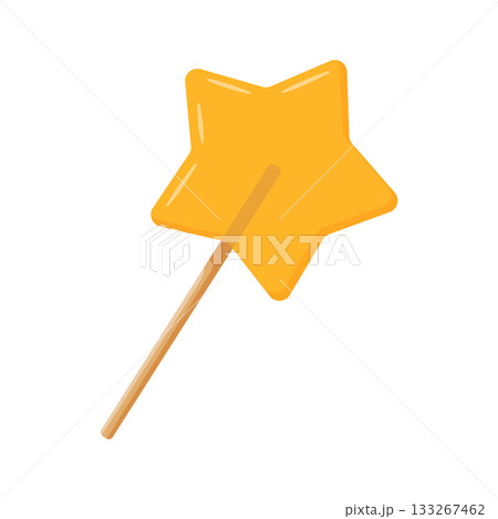 yellow lollipop shaped like star on stick. Colorful flat style vector illustration. 133267462
