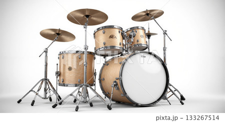 Drum Kit Set Isolated Transparent Background Musical Instrument Percussion Acoustic Drums Cymbals Realistic Render Rock Band Equipment Music Studio Realistic 133267514
