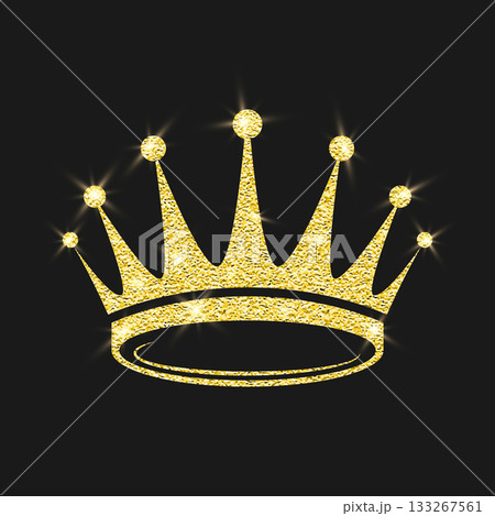 Gold Glitter Crown Royal Tiara Logo, Vector Illustration. Luxury Sparkle Emblem on Black. Gold Glitter Crown Icon for Queen and King. Gold Glitter Crown Clipart, Luxury Tiara Decor, Sparkling Jewel Gold Glitter Crown Royal Tiara Logo, Vector Illustration. Luxury Sparkle Emblem on Black. Gold Glitter Crown Icon for Queen and King. Gold Glitter Crown Clipart, Luxury Tiara Decor, Sparkling Jewel 133267561