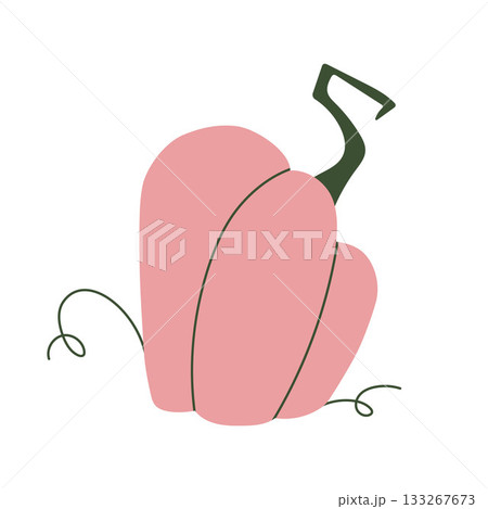 Cute pink pumpkin. Simple autumn season illustration. Perfect for autumn decor, seasonal branding, Thanksgiving designs, stickers, prints, and scrapbooking. Vector flat illustration. Cute pink pumpkin. Simple autumn season illustration. Perfect for autumn decor, seasonal branding, Thanksgiving designs, stickers, prints, and scrapbooking. Vector flat illustration. 133267673
