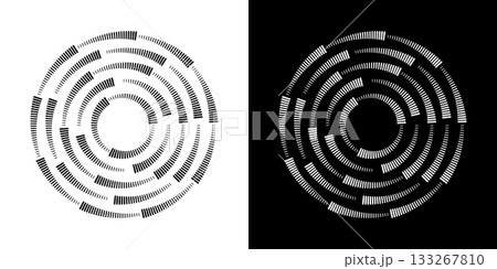 Circular Barcode Pattern Icon Set. Data Encoding, Information, And Technology Symbol Collection. Abstract Geometric Design. Isolated Vector Illustration 133267810