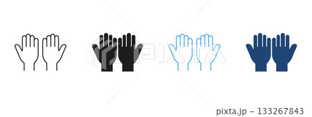 Raised Hands Gesture Line And Solid Icon Set. Celebration, Applause, And Agreement Outline And Silhouette Symbol Collection. Communication And Expression. Isolated Vector Illustration 133267843