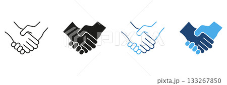 Handshake Agreement Line And Solid Icon Set. Business Partnership, Collaboration, And Deal-Making Outline And Silhouette Symbol Collection. Professional Networking. Isolated Vector Illustration 133267850