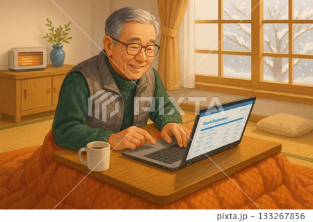 冬のこたつでオンライン明細を確認 133267856