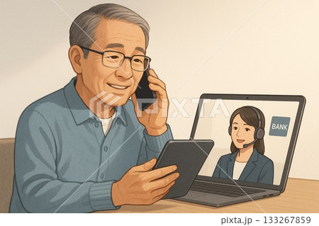 サポートセンターに相談する高齢者 133267859