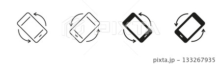 Smartphone Orientation Change Line and Solid Icon Set. Digital Device Screen Rotation With Arrows Depicting Tilt, Flip and User Interaction Symbol Collection. Isolated Vector Illustration 133267935