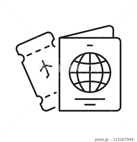 Passport And Boarding Pass Line Icon. Travel Documentation And Flight Ticket Outline Symbol. International Journey And Vacation Planning. Editable Stroke. Isolated Vector Illustration 133267949