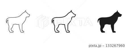 Dog Silhouette Line And Solid Icon Set. Canine Outline And Silhouette Symbol Collection. Pet, Animal, And Wildlife. Isolated Vector Illustration 133267960