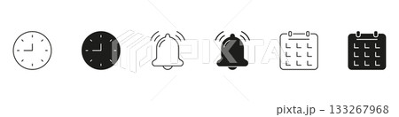Clock, Bell, And Calendar Line And Solid Icon Set. Time Management, Reminder Notifications, And Scheduling Outline And Silhouette Symbol. Efficient Planning Tools. Isolated Vector Illustration Clock, Bell, And Calendar Line And Solid Icon Set. Time Management, Reminder Notifications, And Scheduling Outline And Silhouette Symbol. Efficient Planning Tools. Isolated Vector Illustration 133267968