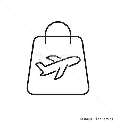Shopping Bag With Airplane Line Icon. Travel Retail, Duty-Free Shopping, And Tourism Merchandise Outline Symbol. Airport Purchases. Editable Stroke. Isolated Vector Illustration Shopping Bag With Airplane Line Icon. Travel Retail, Duty-Free Shopping, And Tourism Merchandise Outline Symbol. Airport Purchases. Editable Stroke. Isolated Vector Illustration 133267974
