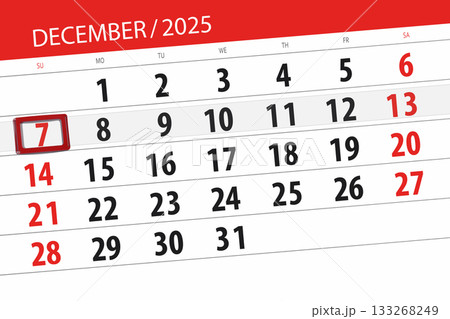 Calendar 2025, deadline, day, month, page, organizer, date, December, sunday, number 7 Calendar 2025, deadline, day, month, page, organizer, date, December, sunday, number 7 133268249