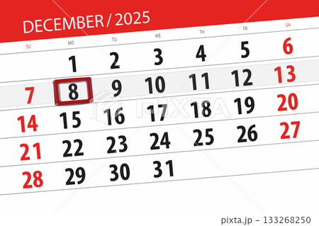 Calendar 2025, deadline, day, month, page, organizer, date, December, monday, number 8 133268250