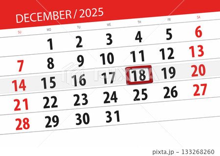 Calendar 2025, deadline, day, month, page, organizer, date, December, thursday, number 18 133268260