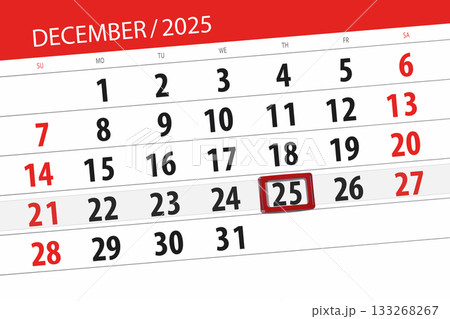Calendar 2025, deadline, day, month, page, organizer, date, December, thursday, number 25 133268267