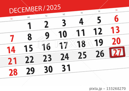 Calendar 2025, deadline, day, month, page, organizer, date, December, saturday, number 27 133268270