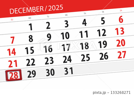 Calendar 2025, deadline, day, month, page, organizer, date, December, sunday, number 28 133268271