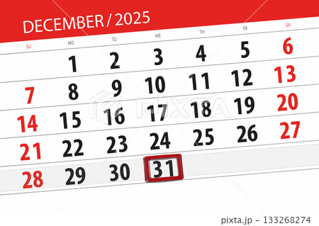 Calendar 2025, deadline, day, month, page, organizer, date, December, wednesday, number 31 133268274