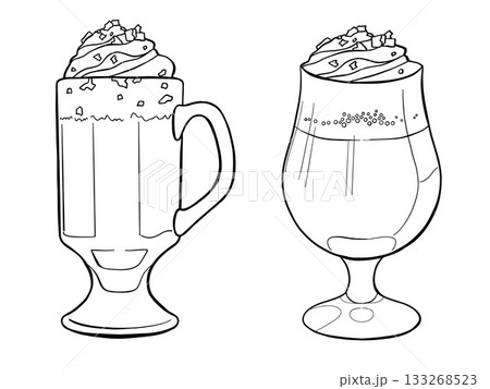 Irish coffee cocktail set. Hand drawn vintage doodle vector drink illustration. Caffeine hot beverage black 133268523