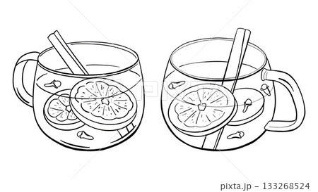 Hot toddy cocktail doodle set. Hand drawn vintage doodle vector drink illustration. Caffeine hot beverage black illustrations Hot toddy cocktail doodle set. Hand drawn vintage doodle vector drink illustration. Caffeine hot beverage black illustrations 133268524
