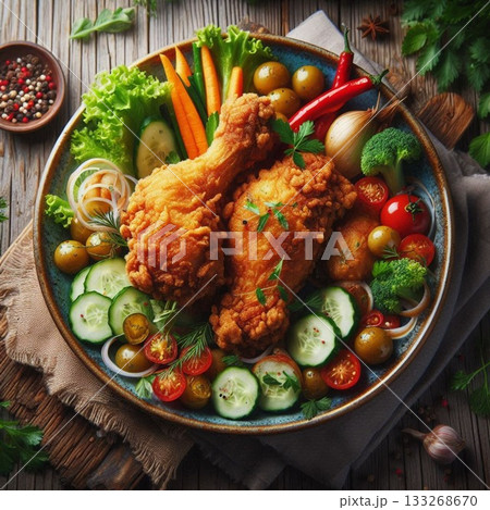 フォトジェニックフード！チキン山盛り俯瞰ナゲットフィンガー！誕生日やクリスマス、感謝祭に 133268670