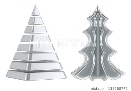 Metallic Christmas Tree shapes segmented and wavy. 3D rendering 133268773