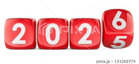 2026 red cubes changing from 2025, 3D rendering 2026 red cubes changing from 2025, 3D rendering 133268774