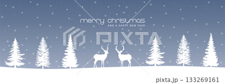 christmas winter border with deer in forest...のイラスト素材 [133269161] - PIXTA