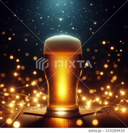 フォトジェニックフード！高級感お歳暮俯瞰ビール！ビアガーデンで夜豪華にキラキラ光る 133269410