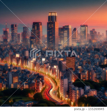 フォトジェニック夜景！日本大都市東京のキラキラ♪エモい秋冬の街並み 133269945