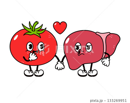 Tomato and liver characters holding hands, love concept 133269951
