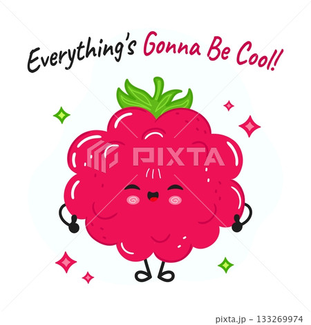 Happy raspberry character encouraging positive...のイラスト素材 [133269974 ...