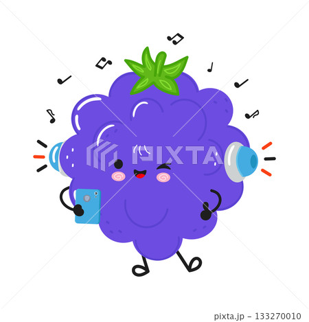 Blackberry fruit character listening music on smartphone Blackberry fruit character listening music on smartphone 133270010