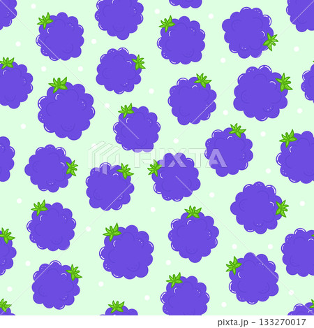 Cute blackberry fruit seamless pattern on light green background 133270017