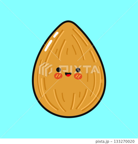 Cute smiling almond character illustration on blue background 133270020