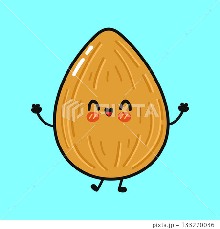 Happy almond nut character smiling and waving hello Happy almond nut character smiling and waving hello 133270036