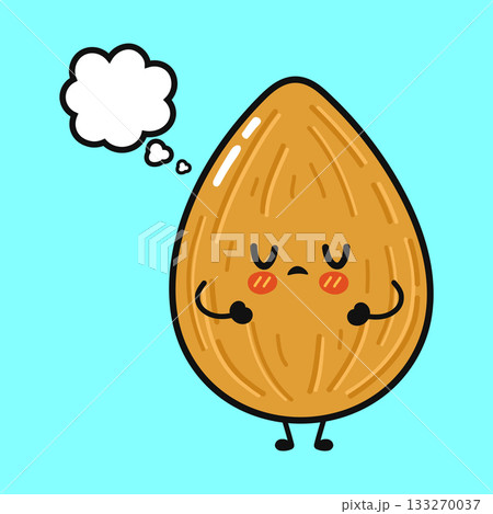 Sad thinking almond character having a thought bubble Sad thinking almond character having a thought bubble 133270037