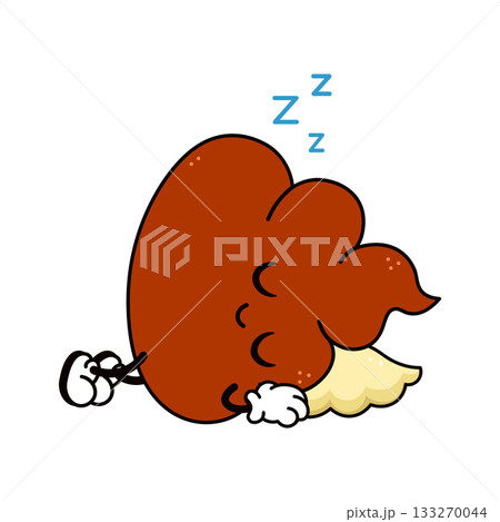 Happy healthy liver cartoon character sleeping peacefully Happy healthy liver cartoon character sleeping peacefully 133270044