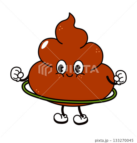 Smiling poop emoji cartoon character hooping 133270045