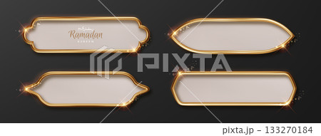 Ramadan border. luxury golden arabic islamic frame set. Traditional arabians design elements 133270184