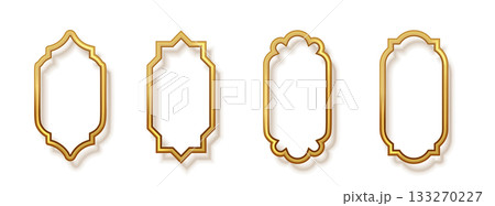 Golden mosque door and window arches. Arab golden frame , Islamic art 133270227