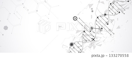 Technology hexagons backgrpund, DNA strands, connected neural web Technology hexagons backgrpund, DNA strands, connected neural web 133270558